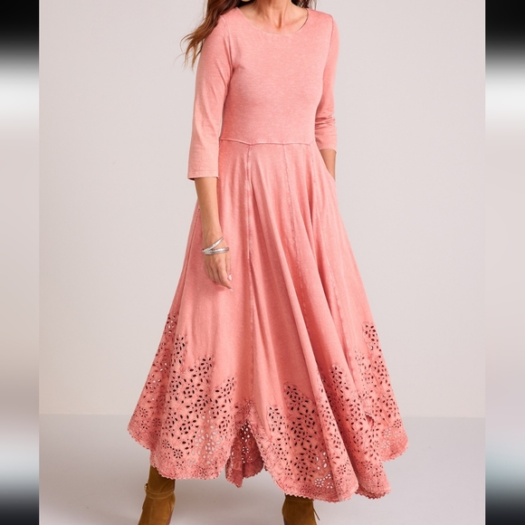 Soft Surroundings Casablanca Dress Pink Maxi Dress Laser Cut Hem - Picture 1 of 16